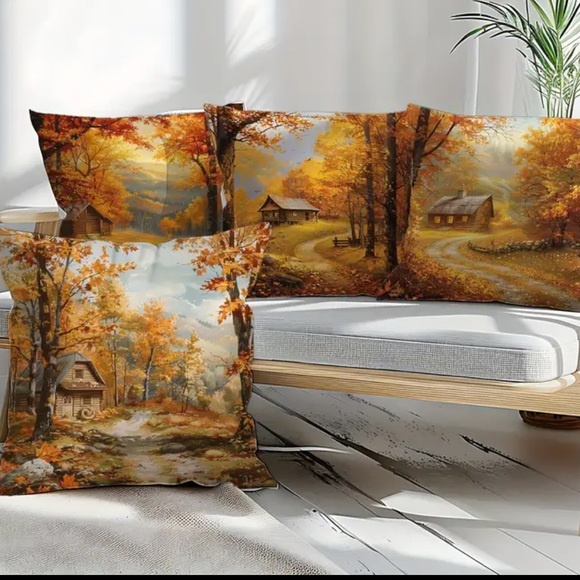 🎃NIP 4/pc/set Fall Scenery Square Pillow Covers 🍂PILLOW COVERS ONLY - Picture 6 of 6